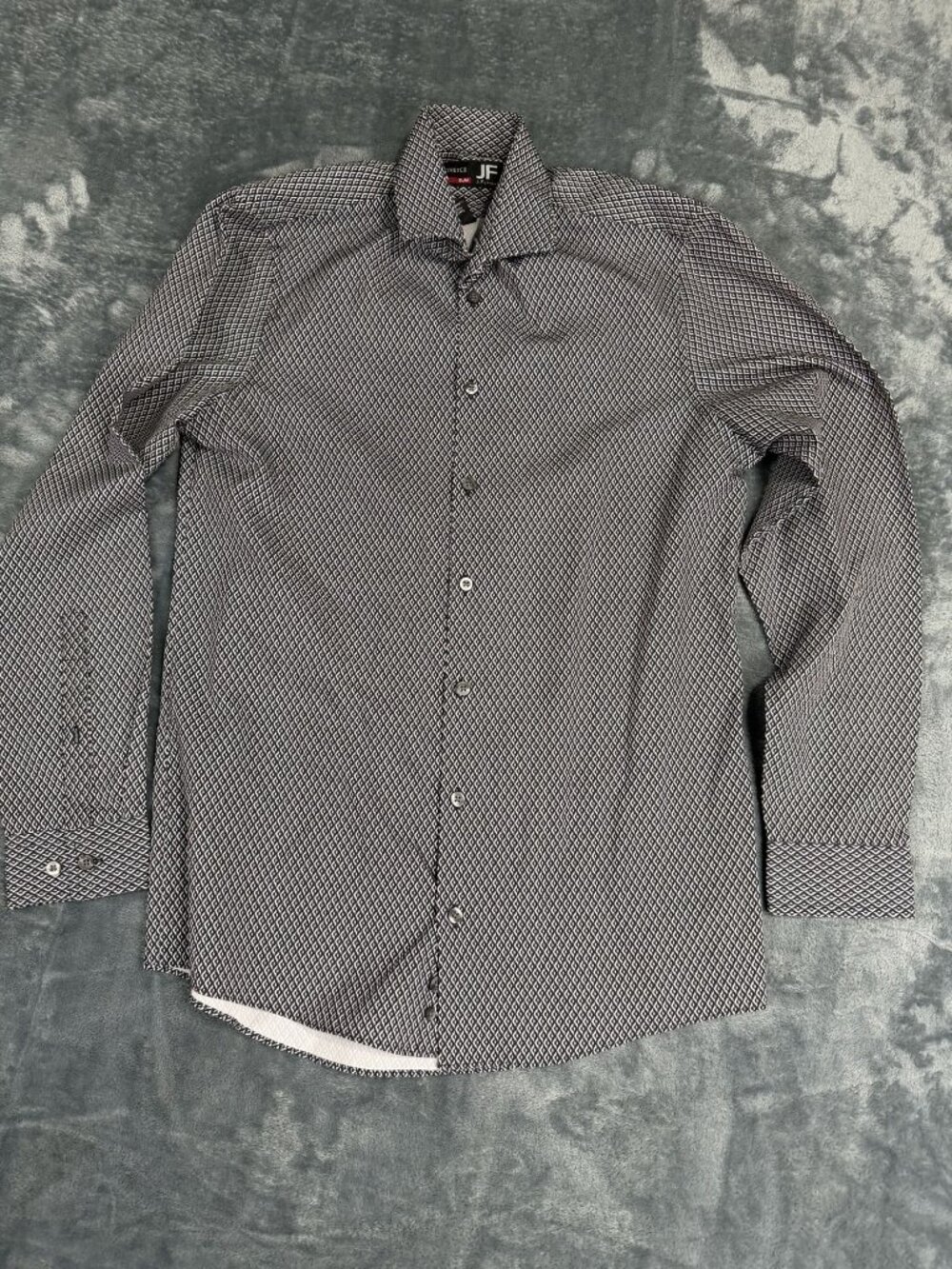 J. Ferrar Mens Black White Geometric Slim Fit Button-Up Shirt S 14-14.5